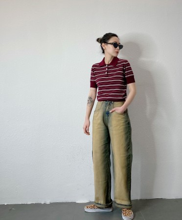 Burgundy Stripe Polo #250301